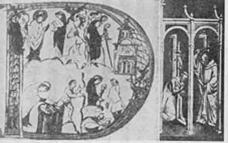 「Fig 27 Exorcising Demons (left) & St.Benedict Exorcising a Demon (right). 図27 悪魔払い(左)、聖ベネディクトが悪魔払いをする(右)」のキャプション付きの図